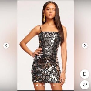 NWT Ramy Brook Lilah Mirrored Black and Silver Mosaic Mini Dress